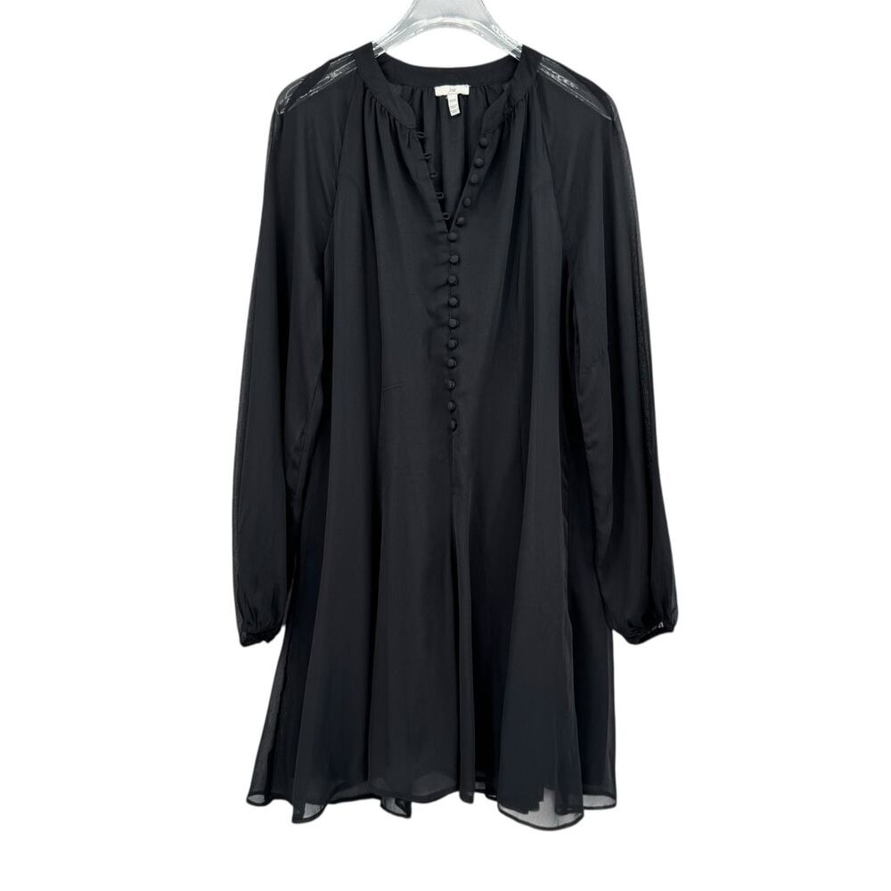 Joie Black Sheer Chiffon Long Balloon Sleeve Detailed Button Mini Party Dress - Picture 10 of 14